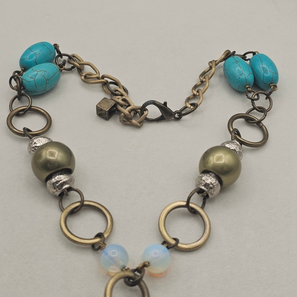 Bronze & Turquoise Tone Beaded Pendant Necklace 22" Boho Chic Earthy Southwest - Picture 5 of 16